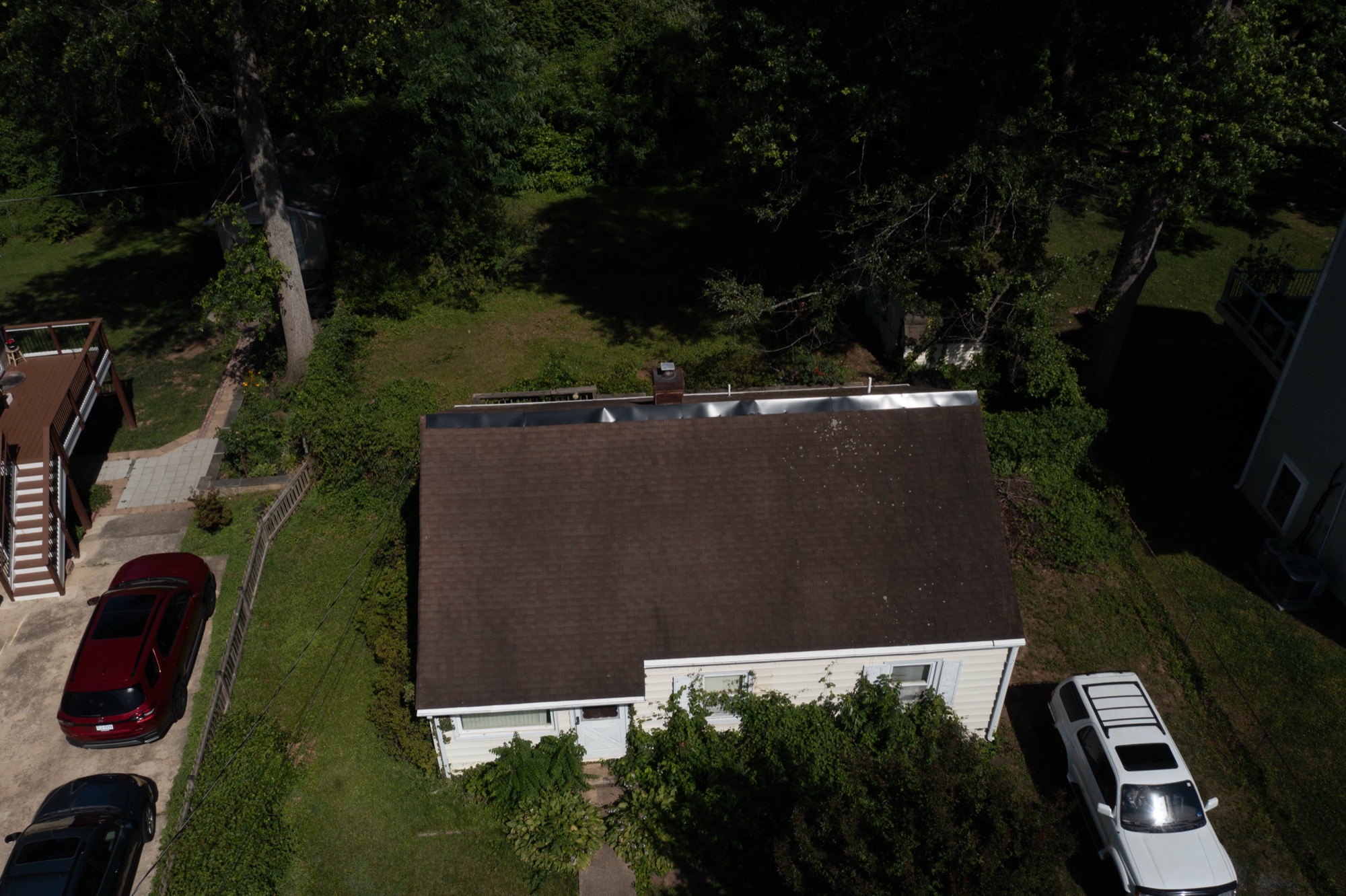 Aerial over 2119 Pimmit Dr, the lot and the block around it